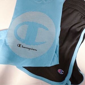Champion Kids Athletic 2 Piece Blue Shorts & Tee Set with Logo Size 5 Unisex